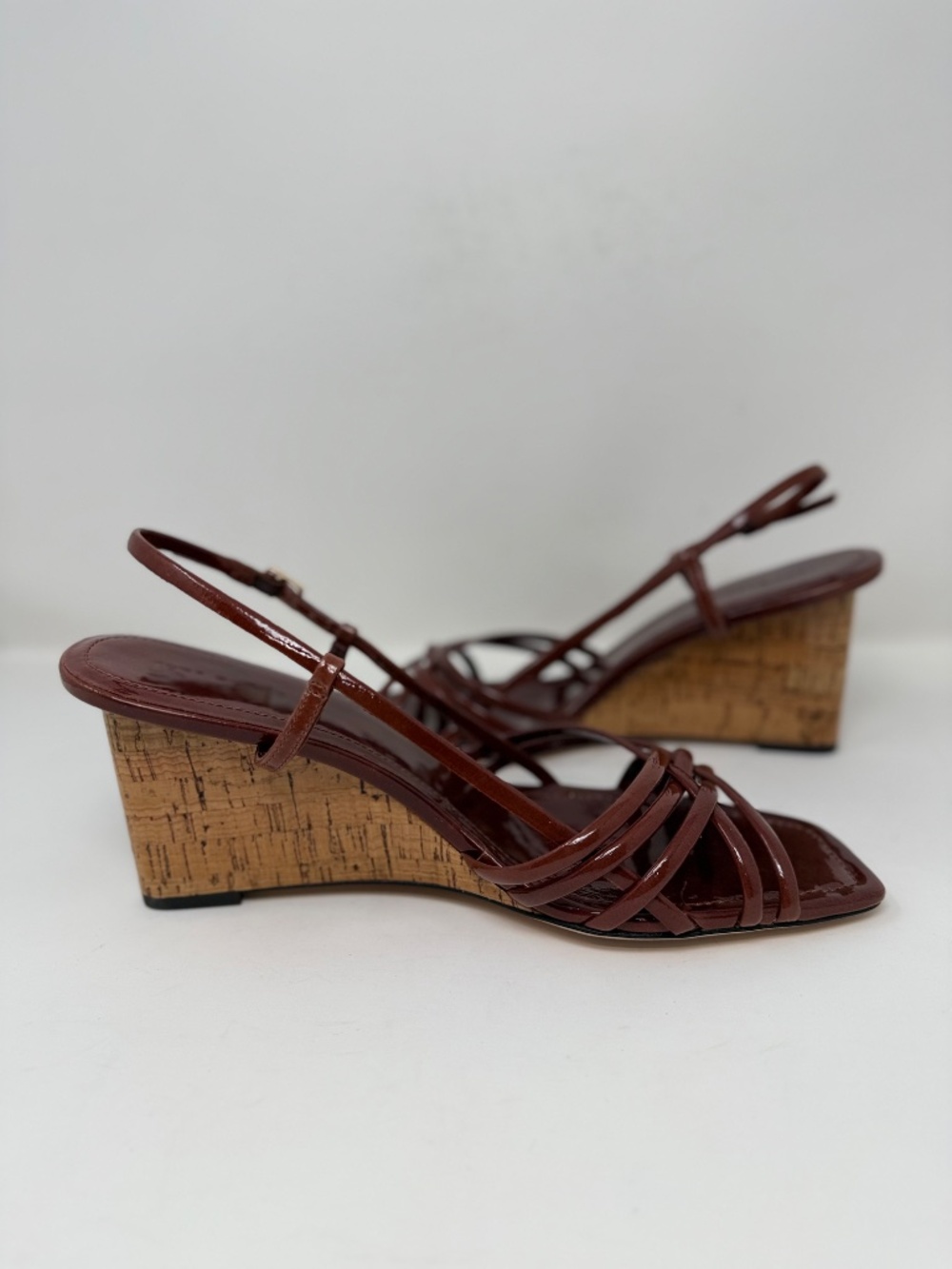 New Tory Burch Multi Strap Wedge Sandal Russet Brown Sz US 9.5 - Picture 12 of 13